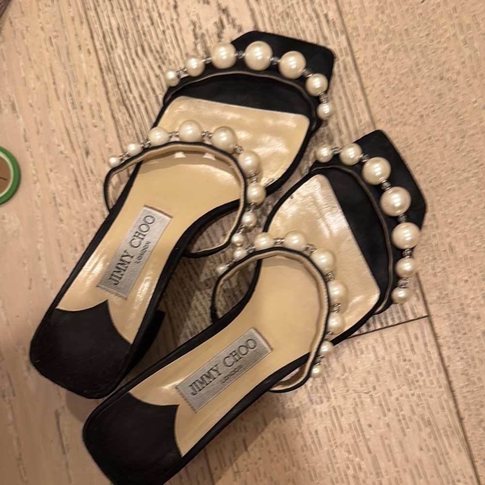 Jimmy Choo Black Pearl-Embellished Women's Shoes Italy size 38